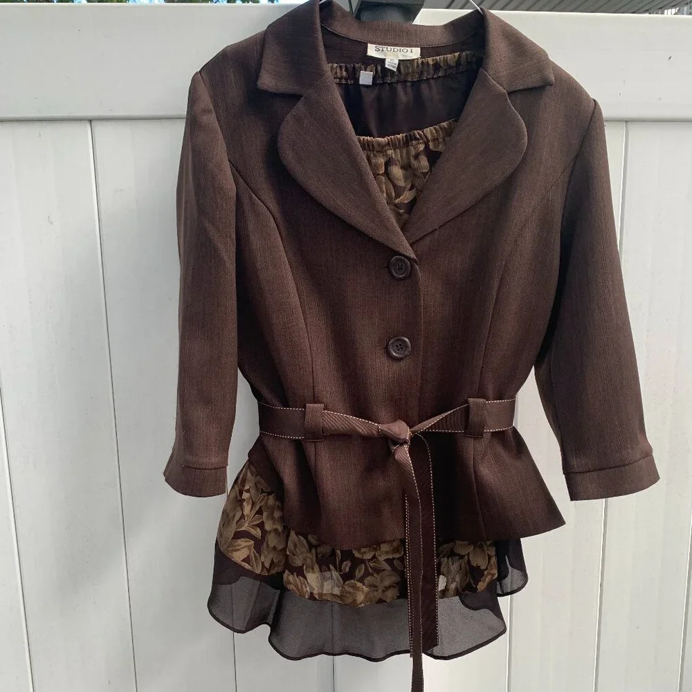 Studio I Brown Jacket/Skirt Outfit Size 14 - Picture 1 of 5